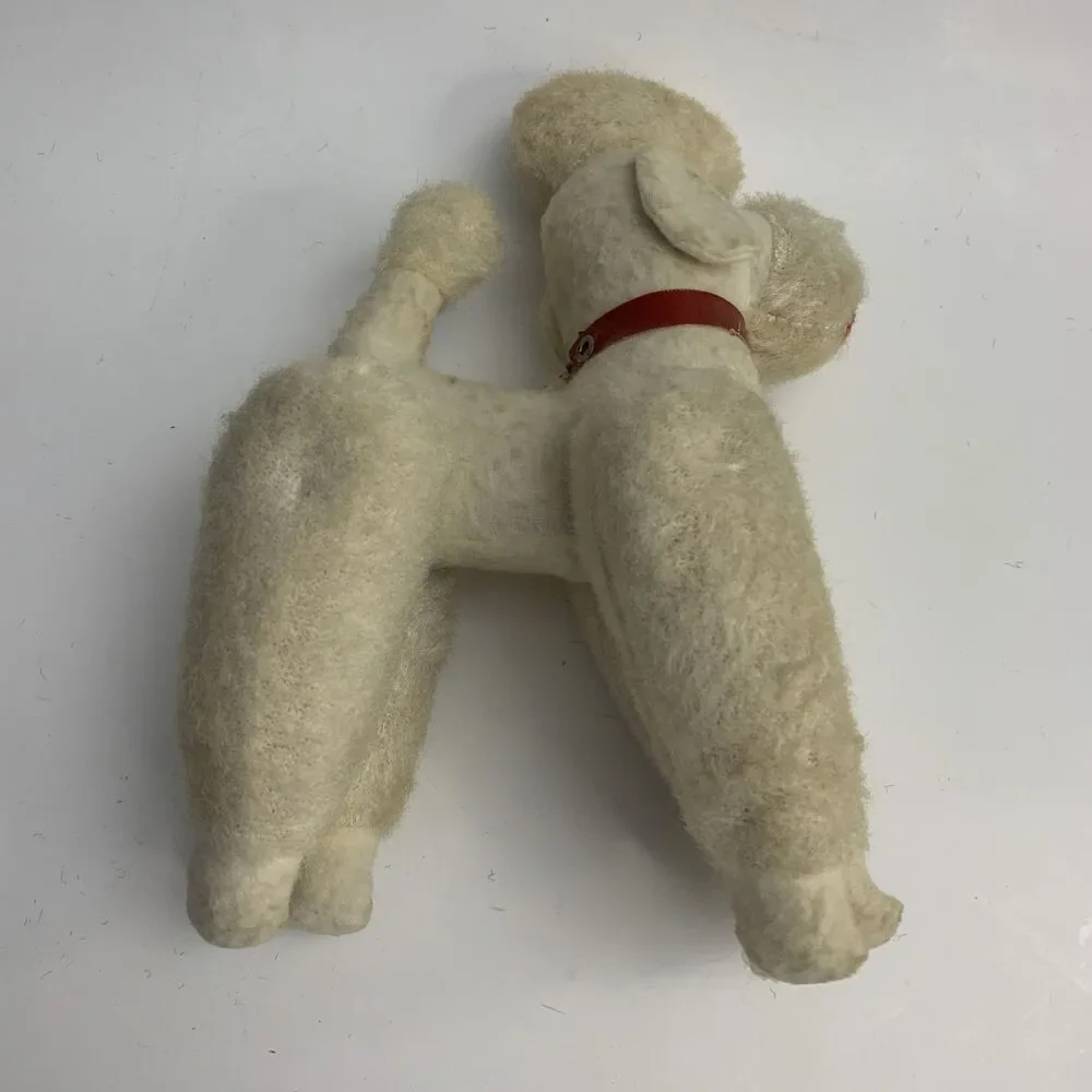 Vintage White Jointed Poodle Dog Plush Red Collar Animal Made in Japan 1966
